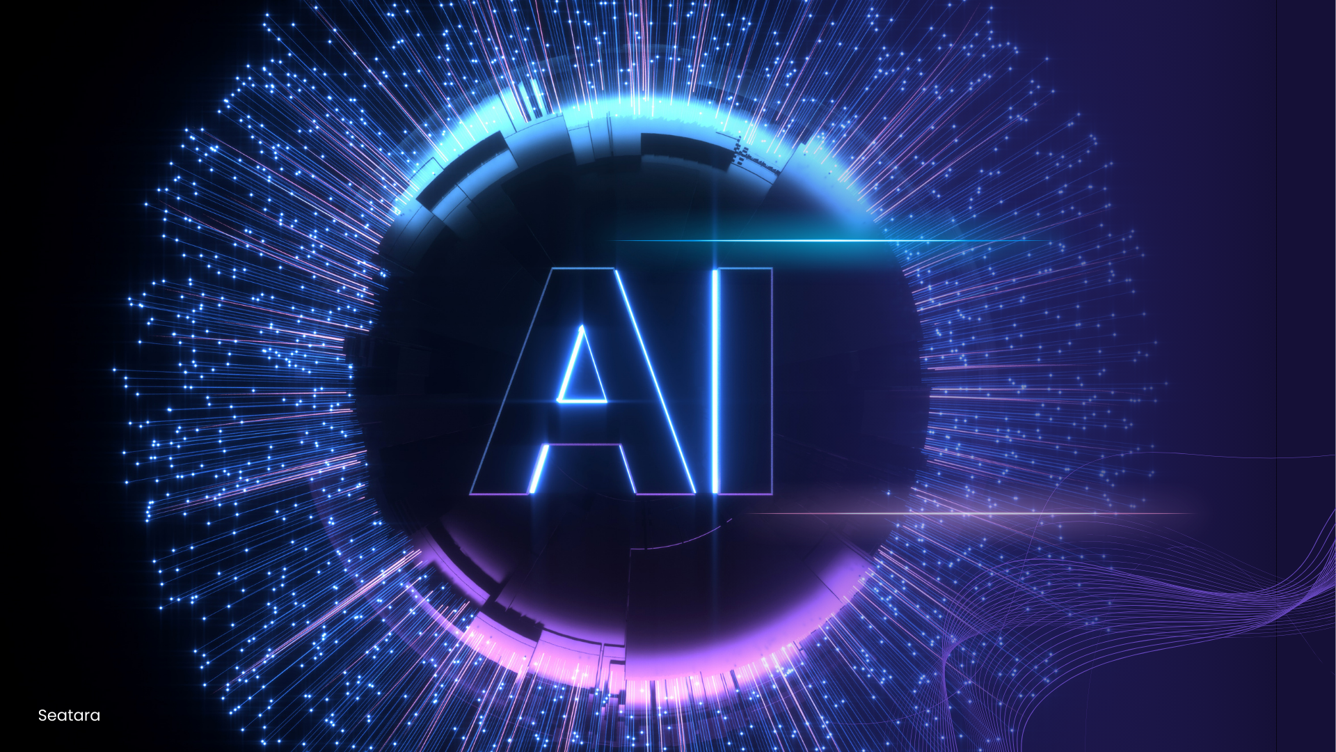 The future of digital marketing powered by AI technology showing how artificial intelligence is transforming marketing strategies, automation, customer targeting and business growth by Seatara digital marketing agency in Nipani, Belgaum and Kolhapur.